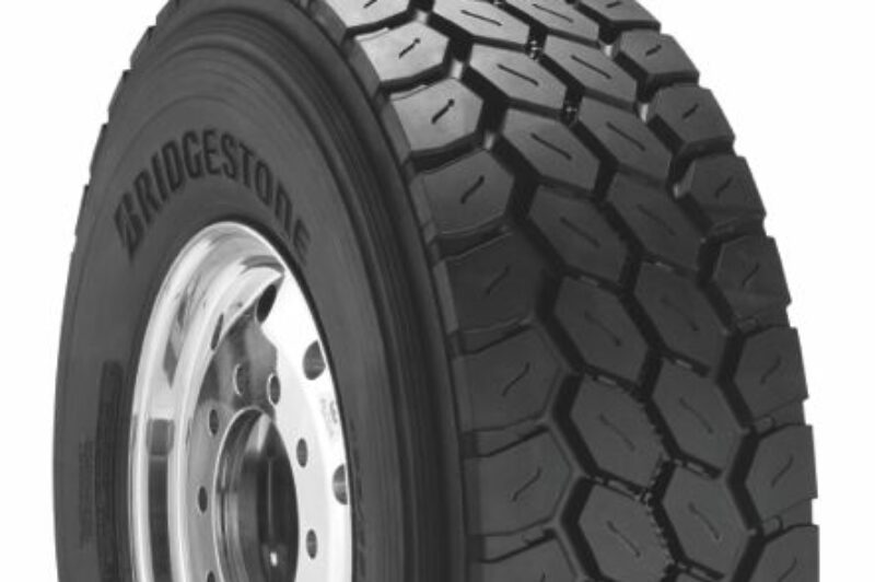The new Bridgestone M854 wide-base tire for severe-service applications.