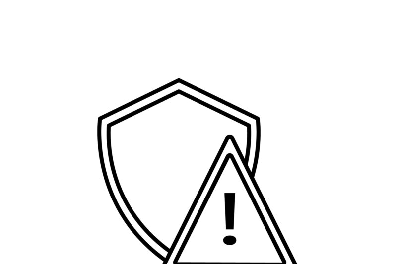 Shield and warning symbol
