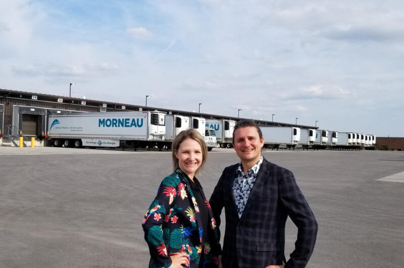 Catherine Morneau, vice-president – operations, and David Morneau, vice-president – strategic development, in front of Morneau Group’s 84-door Toronto terminal.