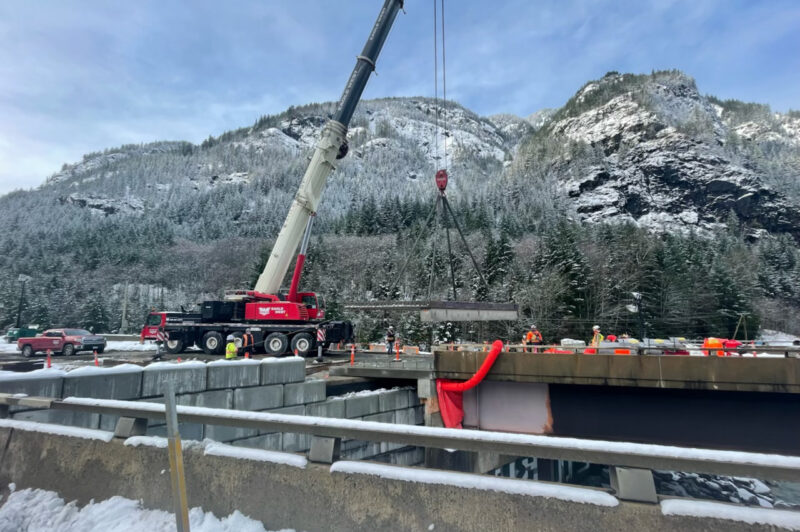 Panels being installed on a bridge