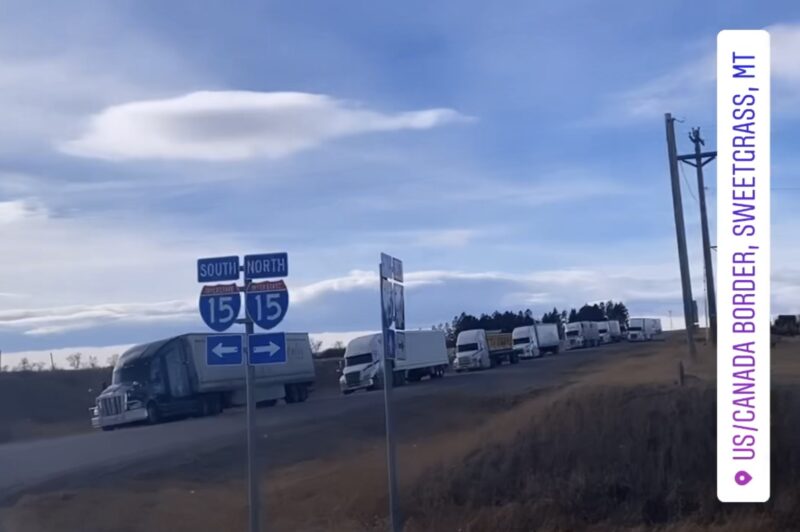 Picture of trucks stuck in Montana due to the border blockade