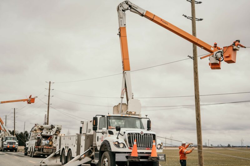 Hydro One crews use a bucket truck