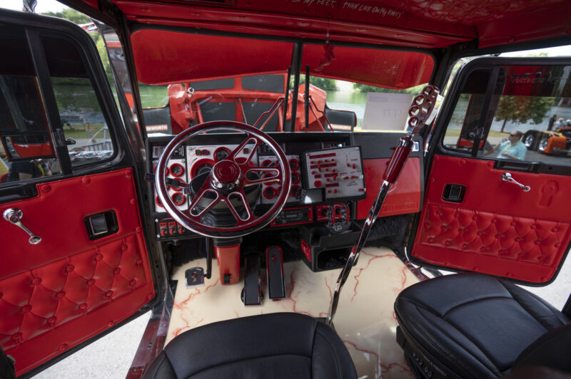 Interior of an orange truck at Shell Rotella SuperRigs