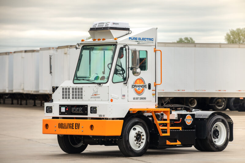 Orange EV e-Triever terminal tractor