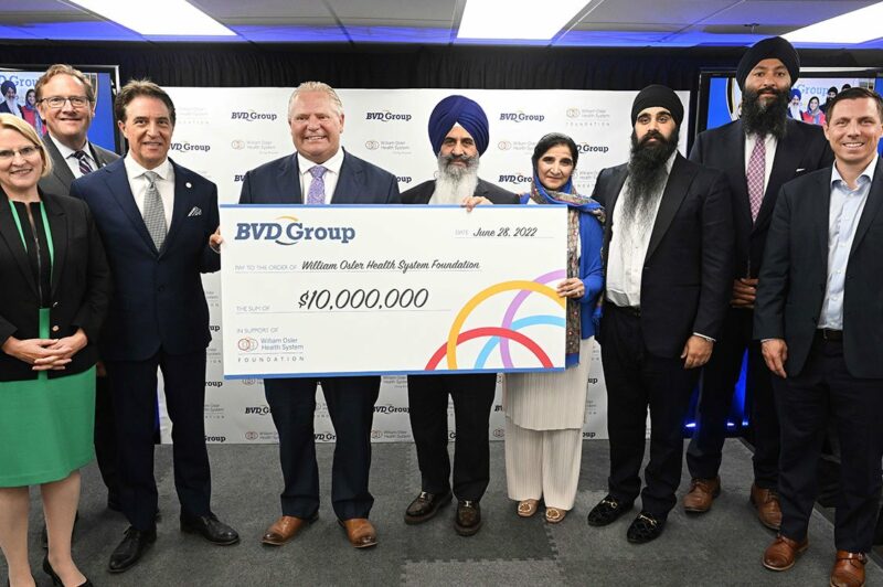 Picture of BVD Group donating $10 million to the William Osler Health System Foundation