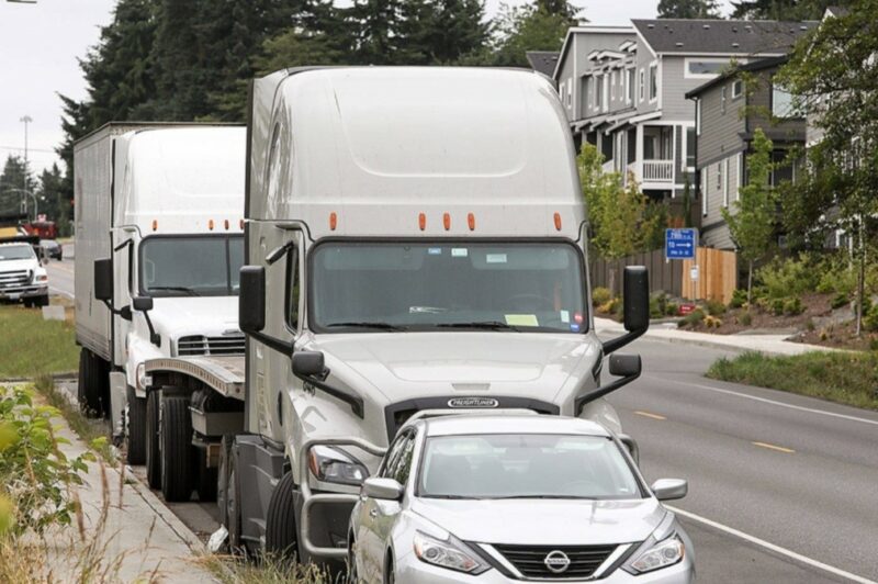 Trucks parked on a residential street in B.C.