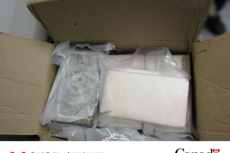 Picture of suspected cocaine seized from commercial truck.