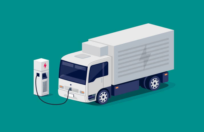 Illustration of a electric box truck charging