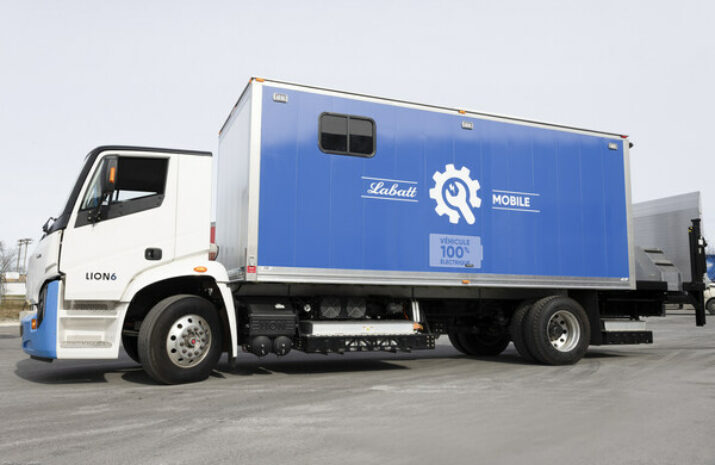 The picture shows Labatt's new zero emission truck