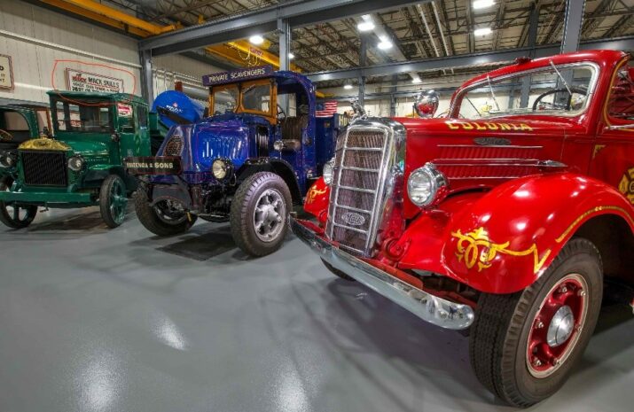Photo of trucks inside of the Mack Truck Museum