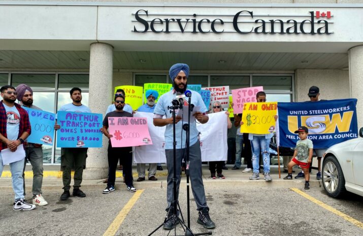 Truck drivers protesting unpaid wages