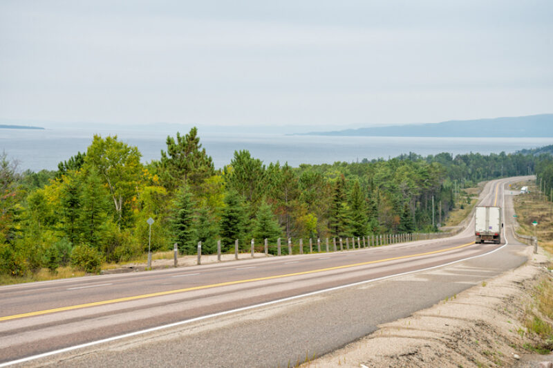 Truck on TransCanada Highway in northern Ontario
