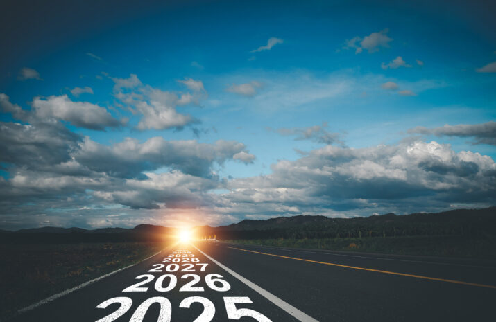 Road 2025 to 2032 new year direction concept and sustainable development concept Evening sunset time at destination