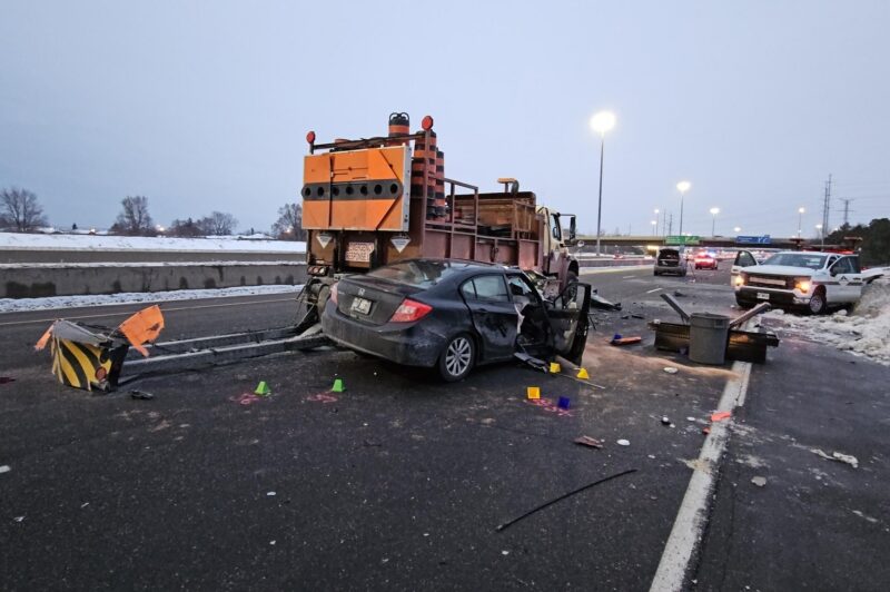 Picture of an MTO truck struck by a car.
