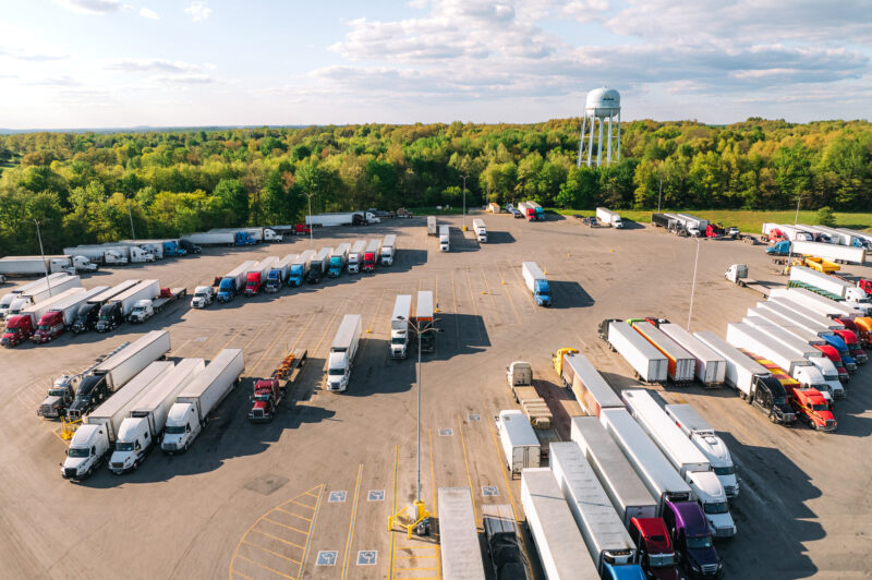 High Angle View of a Truck Rest Stop near Glendale and Elizabethtown, Kentucky, USA