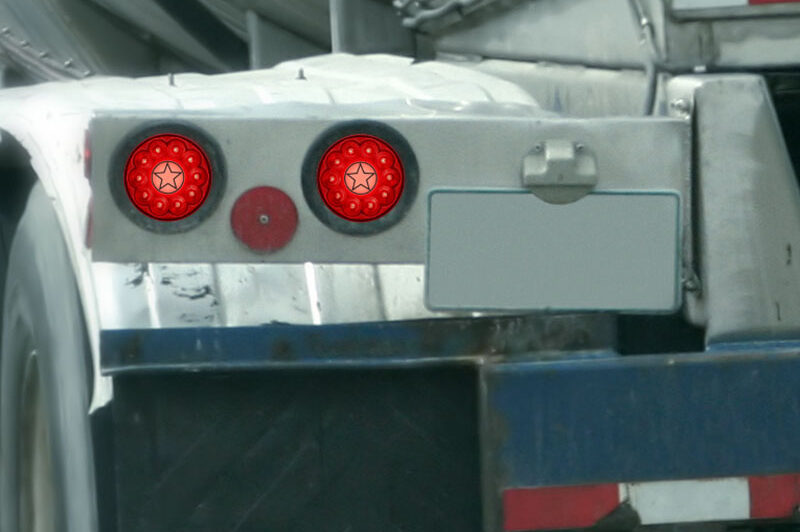 Fuel Tanker, truck driving on on highway with custom logo LED lights