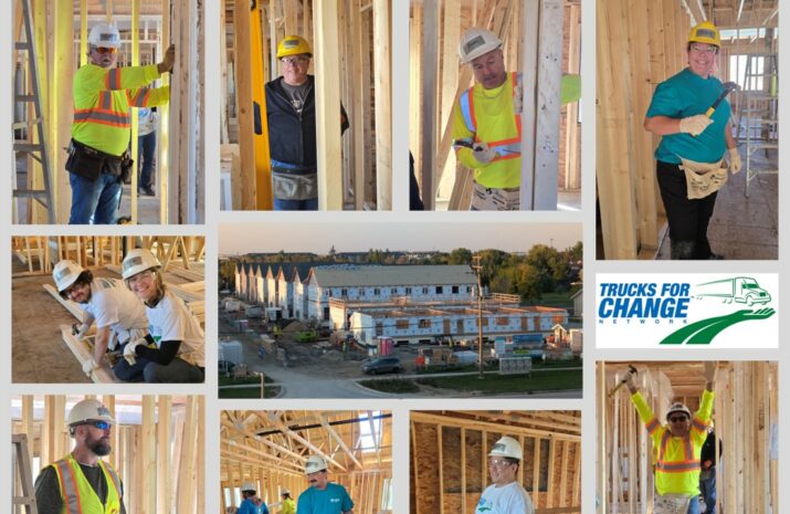 Collage of images of people constructing a home