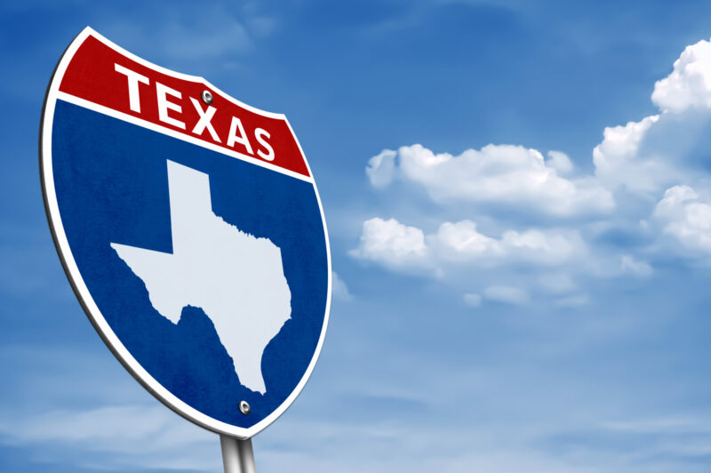 Texas State Map on Interstate road sign